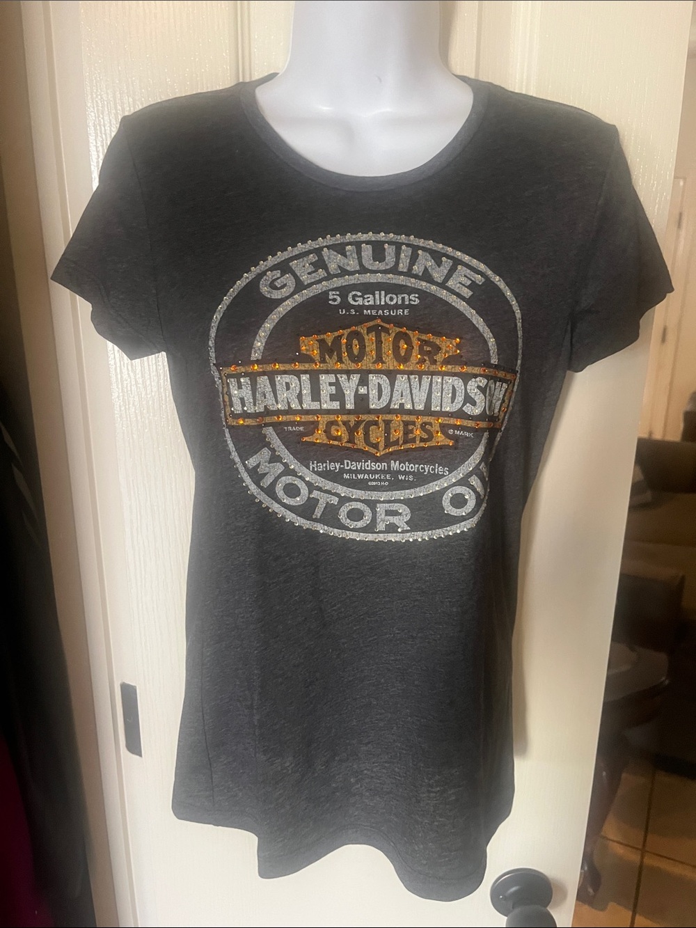 NWT- Harley-Davidson Charcoal Tee with Gold and Silver Logo